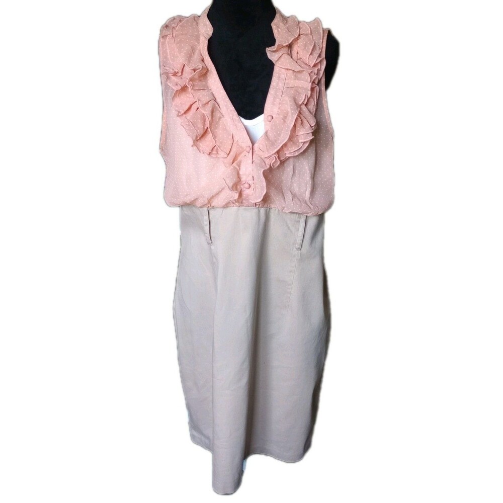 Maurices Womens 13/14 Tan Bottom, Orange Polkadot  Midi Skirt, Vtg